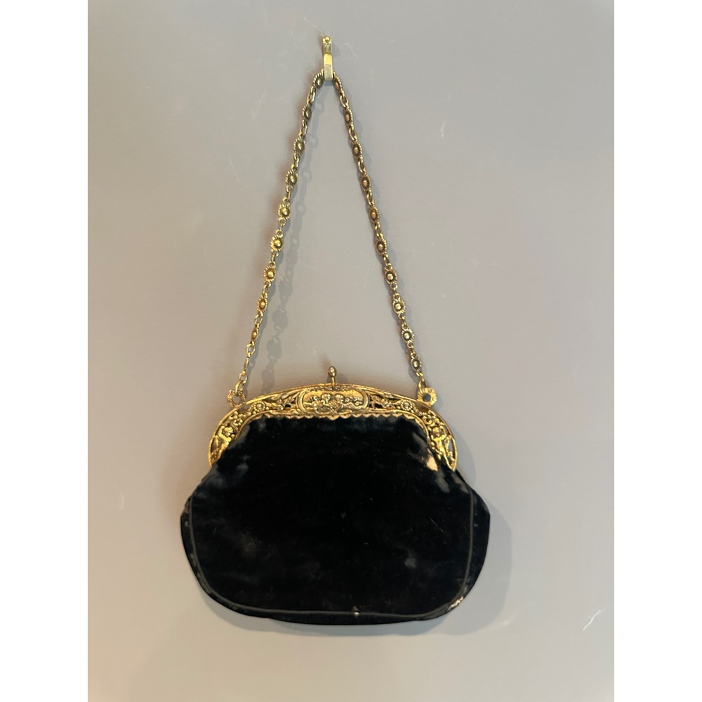 Antique Victorian 1890s Velvet Bag Vermeil Sterling Ornate Cherub Frame Purse - Picture 5 of 14